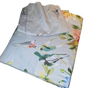 CUDDLEDOWN #4 Twin 1 Duvet Cover 1 Pillowcase Sage Blue All Over Birds Flowers